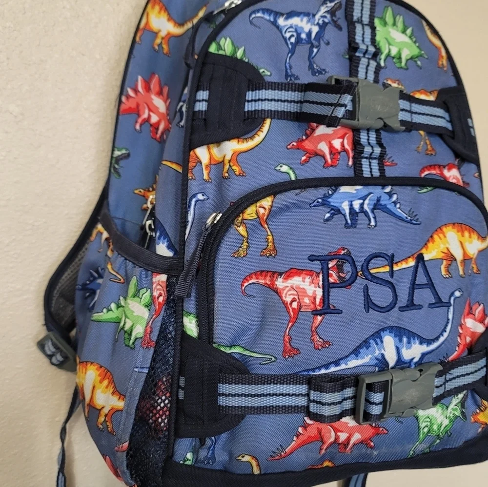 Pottery Barn Kids Blue Dinos Large Mackenzie Backpack Monogram PSA